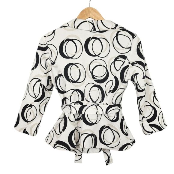 Sandro Sportswear Geometric Tie Belt Blazer Jacket in Black/White Size Small - Picture 2 of 9